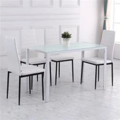Chaises de salle à manger blanches et rembourrées à haut dossier HomCom en similicuir, ensemble de 4 -HOMCOM Soldes 2022 330951181 AlternateImage3 l