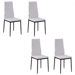 Chaises de salle à manger blanches et rembourrées à haut dossier HomCom en similicuir, ensemble de 4