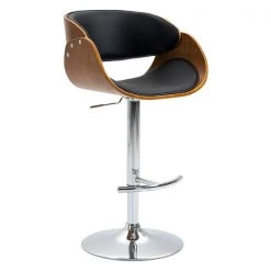 Tabouret de bar HomCom rembourré et pivotant de grande taille avec repose-pieds, noir et noyer