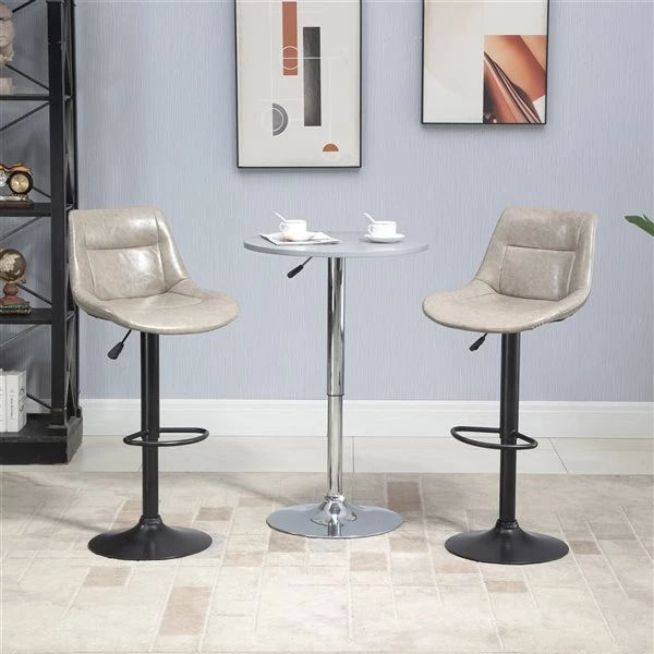 Tabouret de bar en cuir PU HomCom rembourré et pivotant à hauteur ajustable, gris, lot de 2 2 Tabouret de bar en cuir PU HomCom rembourré et pivotant à hauteur ajustable, gris, lot de 2 – Image 2