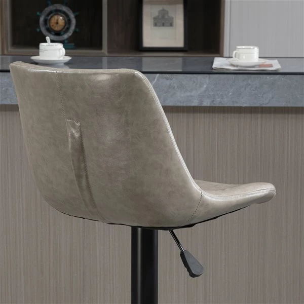 Tabouret de bar en cuir PU HomCom rembourré et pivotant à hauteur ajustable, gris, lot de 2 3 Tabouret de bar en cuir PU HomCom rembourré et pivotant à hauteur ajustable, gris, lot de 2 – Image 3