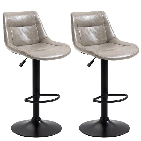 Tabouret de bar en cuir PU HomCom rembourré et pivotant à hauteur ajustable, gris, lot de 2 1 Tabouret de bar en cuir PU HomCom rembourré et pivotant à hauteur ajustable, gris, lot de 2