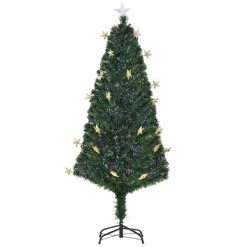 Arbre de Noël artificiel HomCom de 5 pi charnu avec 24 lumières DEL multicolores étincelantes et fibre optique, vert