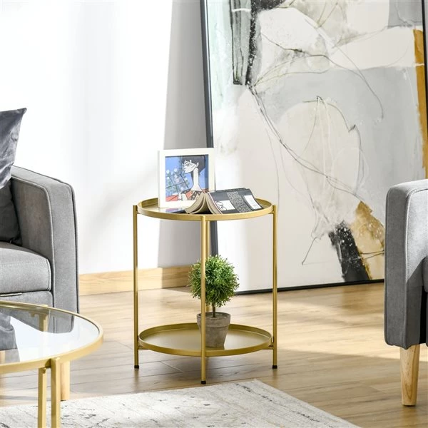 Table pour canapé ronde HomCom en métal, or 4 Table pour canapé ronde HomCom en métal, or – Image 4