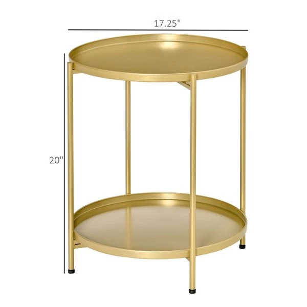 Table pour canapé ronde HomCom en métal, or 5 Table pour canapé ronde HomCom en métal, or – Image 5