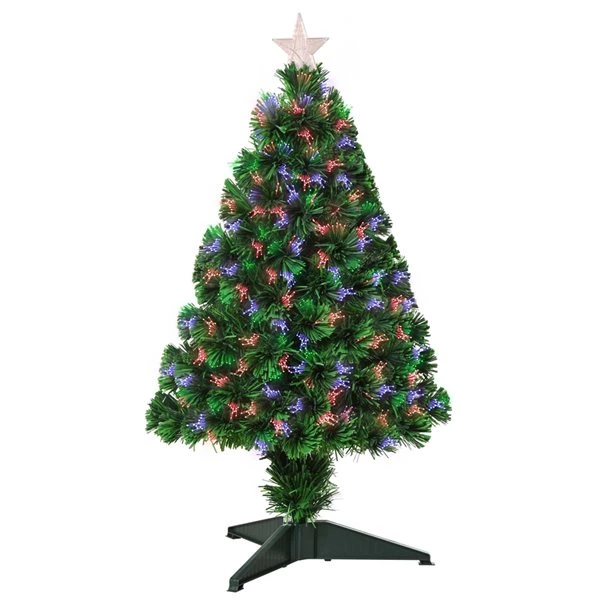 Arbre de Noël artificiel HomCom de 2,5 pi charnu avec lumières multicolores étincelantes de fibre optique, vert 1 Arbre de Noël artificiel HomCom de 2,5 pi charnu avec lumières multicolores étincelantes de fibre optique, vert