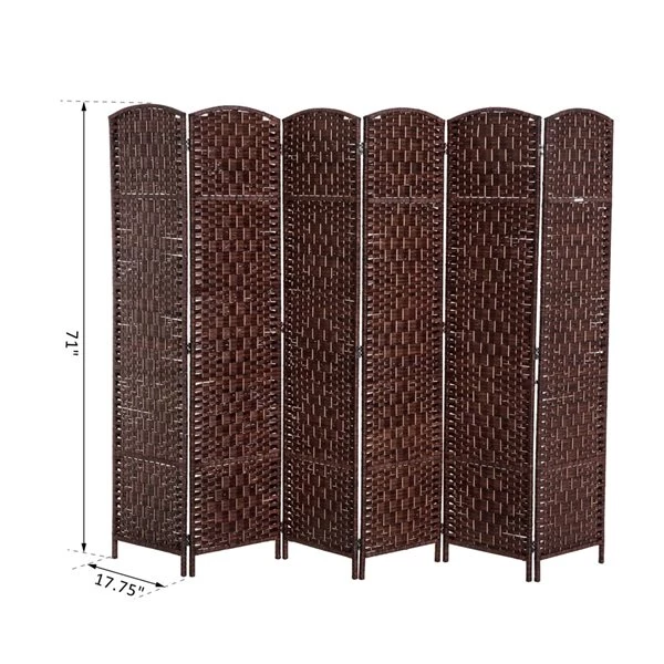 Paravent HomCom pliable en osier de résine brun à 6 panneaux 3 Paravent HomCom pliable en osier de résine brun à 6 panneaux – Image 3