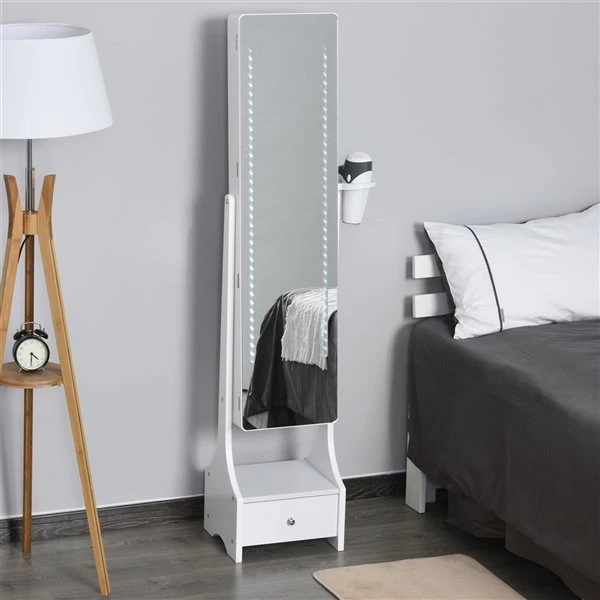 Miroir autoportant HomCom avec armoire à bijoux et lumières DEL, blanc 2 Miroir autoportant HomCom avec armoire à bijoux et lumières DEL, blanc – Image 2