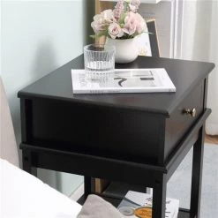 Table de chevet noire de 23 1/2 po x 15 3/4 po HomCom en panneaux MDF avec tiroir et étagère -HOMCOM Soldes 2022 330951272 AlternateImage3 l