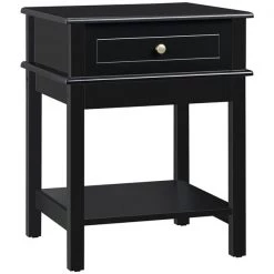 Table de chevet noire de 23 1/2 po x 15 3/4 po HomCom en panneaux MDF avec tiroir et étagère