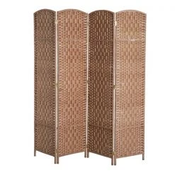 Paravent HomCom pliable en osier de résine brun à 4 panneaux