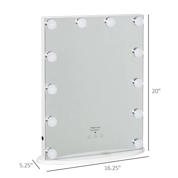 Miroir de maquillage rectangulaire HomCom de 5,25 po L. x 16,25 po l. avec cadre blanc et ampoules DEL 3 Miroir de maquillage rectangulaire HomCom de 5,25 po L. x 16,25 po l. avec cadre blanc et ampoules DEL – Image 3