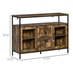 Crédence brun rustique à 2 tiroirs HomCom en panneau de particules avec structure en acier -HOMCOM Soldes 2022 330951284 AlternateImage2 l