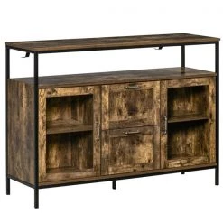 Crédence brun rustique à 2 tiroirs HomCom en panneau de particules avec structure en acier