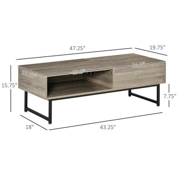 Table basse grise rectangulaire HomCom en panneaux de particules avec plateau relevable 3 Table basse grise rectangulaire HomCom en panneaux de particules avec plateau relevable – Image 3