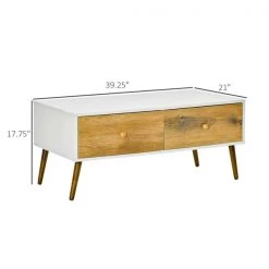 Table basse rectangulaire blanc et brun à 4 tiroirs HomCom en panneaux de particules -HOMCOM Soldes 2022 330951299 AlternateImage2 l