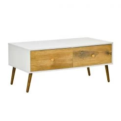 Table basse rectangulaire blanc et brun à 4 tiroirs HomCom en panneaux de particules