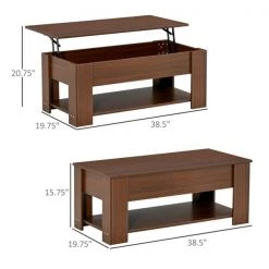 Table basse brune à plateau relevable HomCom en panneaux de particules avec espace de rangement dissimulé -HOMCOM Soldes 2022 330951306 AlternateImage2 l
