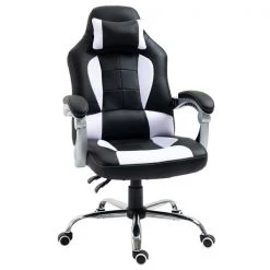 Fauteuil de direction de style course HomCom contemporaine ergonomique pivotante à hauteur ajustable, noir et blanc