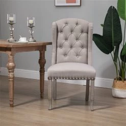 Chaise de salle à manger contemportaine rembourrée HomCom en polyester beige avec dossier en confessionnal -HOMCOM Soldes 2022 330951311 AlternateImage3 l