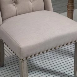 Chaise de salle à manger contemportaine rembourrée HomCom en polyester beige avec dossier en confessionnal -HOMCOM Soldes 2022 330951311 AlternateImage4 l