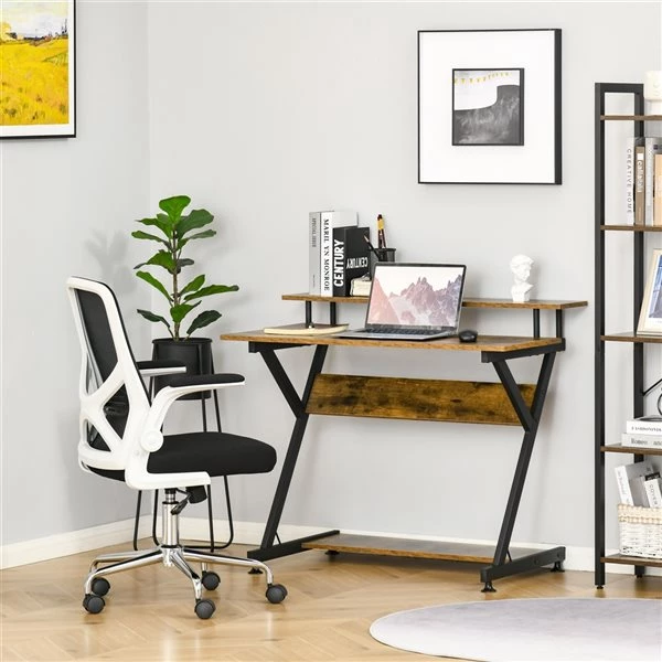 Bureau d'ordinateur HomCom moderne et contemporain de 15,75 po, brun 2 Bureau d'ordinateur HomCom moderne et contemporain de 15,75 po, brun – Image 2