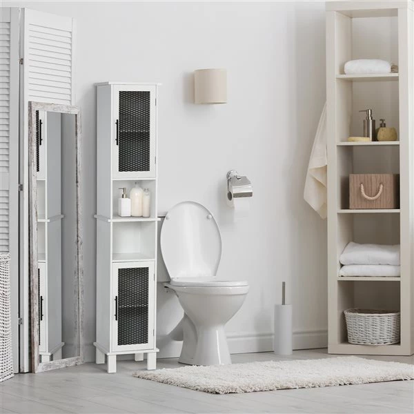 Armoire à linge HomCom autoportante en composite blanc et noir de 13.25 po l. x 69.5 po h. x 11.75 po p. 2 Armoire à linge HomCom autoportante en composite blanc et noir de 13.25 po l. x 69.5 po h. x 11.75 po p. – Image 2