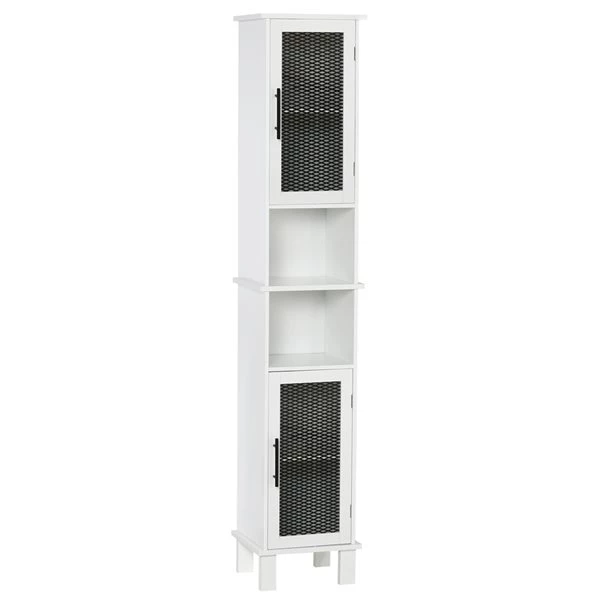 Armoire à linge HomCom autoportante en composite blanc et noir de 13.25 po l. x 69.5 po h. x 11.75 po p. 1 Armoire à linge HomCom autoportante en composite blanc et noir de 13.25 po l. x 69.5 po h. x 11.75 po p.