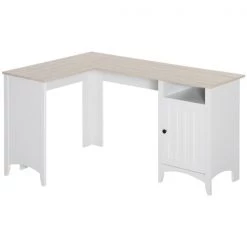 Bureau en L HomCom blanc moderne/contemporain de 17,75 po