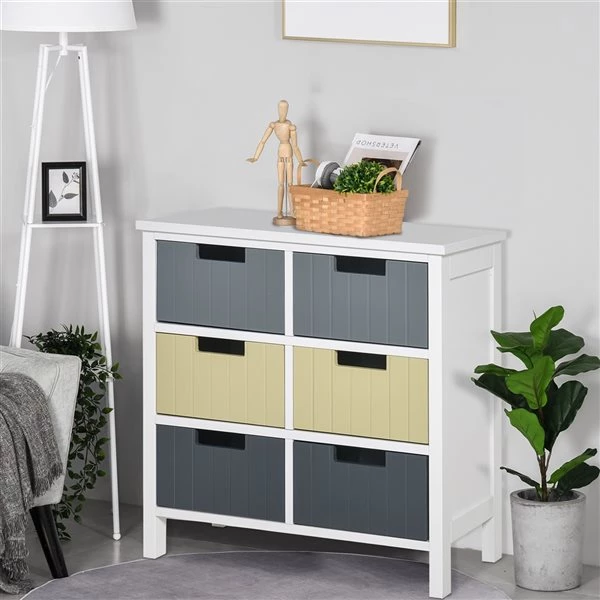 Commode multicolore HomCom à 6 tiroirs 2 Commode multicolore HomCom à 6 tiroirs – Image 2