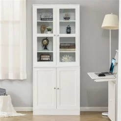 Bibliothèque HomCom blanche en composite à 4 tablettes avec armoire de rangement -HOMCOM Soldes 2022 330974764 AlternateImage3 l