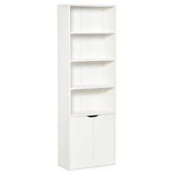 Bibliothèque HomCom en composite blanc à 4 tablettes avec armoire de rangement