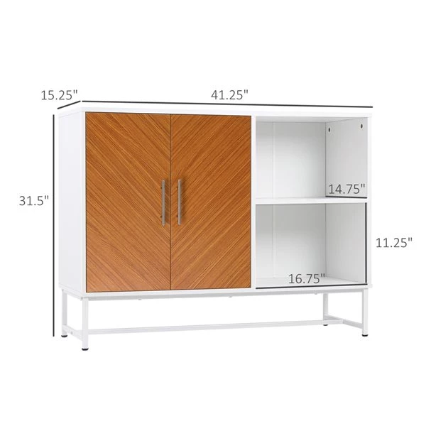 Crédence HomCom en composite blanc et brun avec étagères ouvertes 3 Crédence HomCom en composite blanc et brun avec étagères ouvertes – Image 3