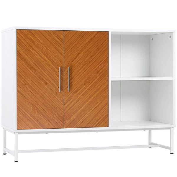 Crédence HomCom en composite blanc et brun avec étagères ouvertes 1 Crédence HomCom en composite blanc et brun avec étagères ouvertes