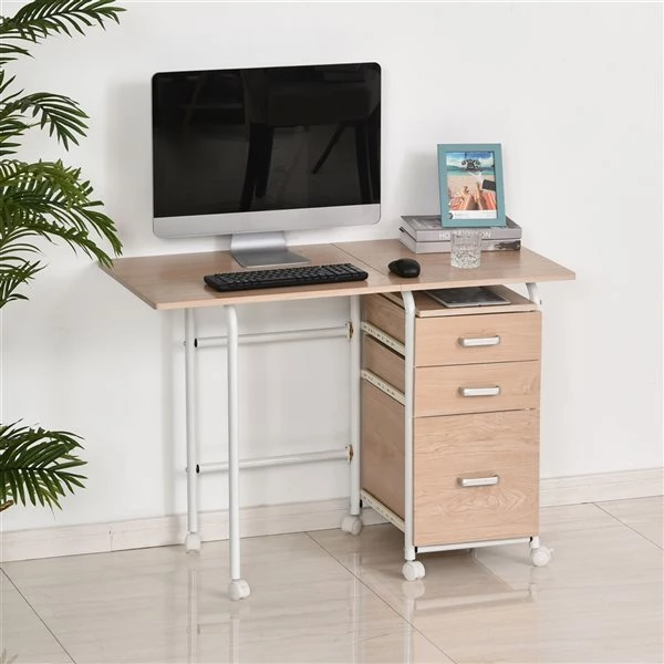 Bureau en L HomCom à roulettes brun moderne/contemporain de 19,75 po avec 3 tiroirs 2 Bureau en L HomCom à roulettes brun moderne/contemporain de 19,75 po avec 3 tiroirs – Image 2