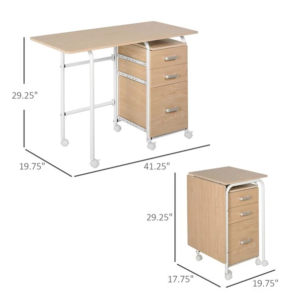 Bureau en L HomCom à roulettes brun moderne/contemporain de 19,75 po avec 3 tiroirs 3 Bureau en L HomCom à roulettes brun moderne/contemporain de 19,75 po avec 3 tiroirs – Image 3