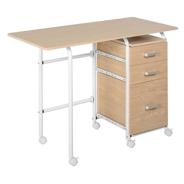 Bureau en L HomCom à roulettes brun moderne/contemporain de 19,75 po avec 3 tiroirs 1 Bureau en L HomCom à roulettes brun moderne/contemporain de 19,75 po avec 3 tiroirs
