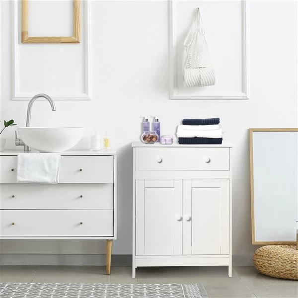 Armoire à linge autoportante HomCom en panneau de particules blanc de 23.5 po l. x 31.5 po h. x 11.75 po p. 2 Armoire à linge autoportante HomCom en panneau de particules blanc de 23.5 po l. x 31.5 po h. x 11.75 po p. – Image 2