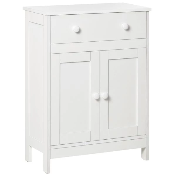 Armoire à linge autoportante HomCom en panneau de particules blanc de 23.5 po l. x 31.5 po h. x 11.75 po p. 1 Armoire à linge autoportante HomCom en panneau de particules blanc de 23.5 po l. x 31.5 po h. x 11.75 po p.