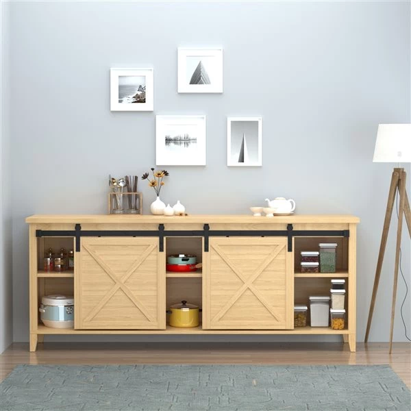 Ensemble de quincaillerie pour porte de grange HomCom noir mat de 6 pi 2 Ensemble de quincaillerie pour porte de grange HomCom noir mat de 6 pi – Image 2