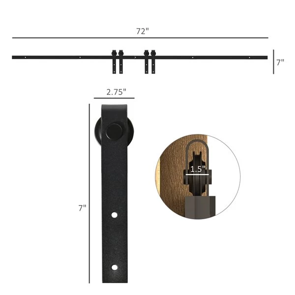 Ensemble de quincaillerie pour porte de grange HomCom noir mat de 6 pi 3 Ensemble de quincaillerie pour porte de grange HomCom noir mat de 6 pi – Image 3