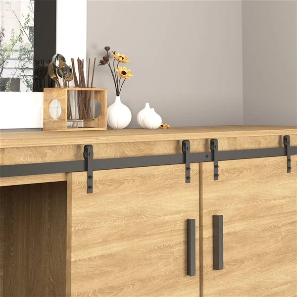 Ensemble de quincaillerie pour porte de grange HomCom noir mat de 6 pi 4 Ensemble de quincaillerie pour porte de grange HomCom noir mat de 6 pi – Image 4