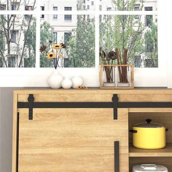 Ensemble de quincaillerie pour porte de grange HomCom noir mat de 6 pi 5 Ensemble de quincaillerie pour porte de grange HomCom noir mat de 6 pi – Image 5