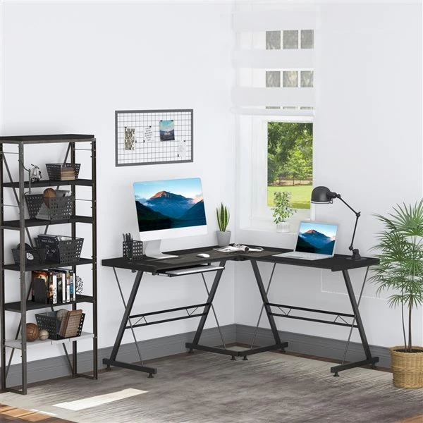 Bureau en L HomCom noir moderne/contemporain de 19,75 po 2 Bureau en L HomCom noir moderne/contemporain de 19,75 po – Image 2