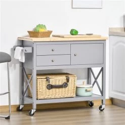 Chariot de cuisine HomCom avec base en bois gris et dessus en bois d'hévéa (17,75 po x 42,5 po x 35 po) 8 Chariot de cuisine HomCom avec base en bois gris et dessus en bois d'hévéa (17,75 po x 42,5 po x 35 po) -HOMCOM Soldes 2022 330979294 AlternateImage3 l