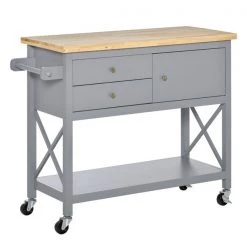 Chariot de cuisine HomCom avec base en bois gris et dessus en bois d'hévéa (17,75 po x 42,5 po x 35 po)