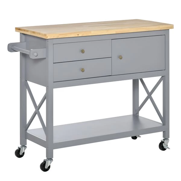 Chariot de cuisine HomCom avec base en bois gris et dessus en bois d'hévéa (17,75 po x 42,5 po x 35 po) 1 Chariot de cuisine HomCom avec base en bois gris et dessus en bois d'hévéa (17,75 po x 42,5 po x 35 po)