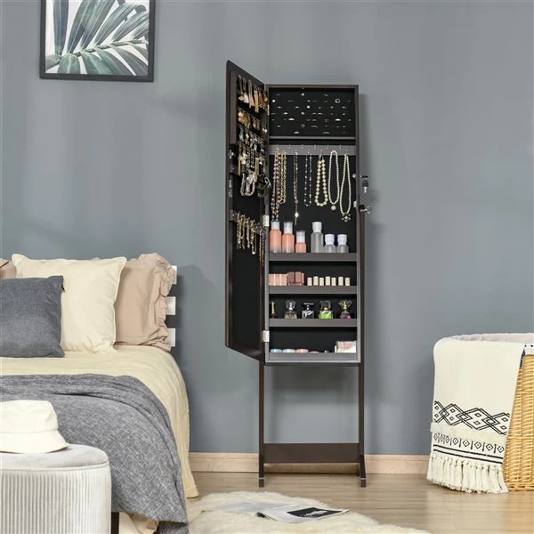 Armoire à bijoux HomCom brune autoportante verrouillable 4 Armoire à bijoux HomCom brune autoportante verrouillable – Image 4