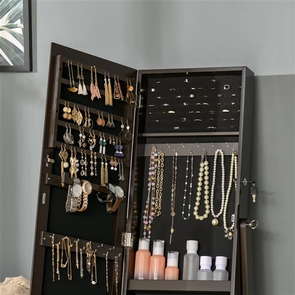 Armoire à bijoux HomCom brune autoportante verrouillable 5 Armoire à bijoux HomCom brune autoportante verrouillable – Image 5