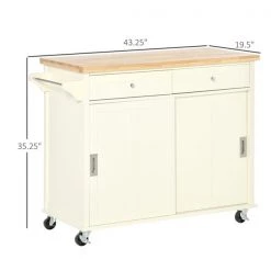 Ilot de cuisine HomCom avec base en bois blanc et dessus en bois d'hévéa (19,5 po x 43.25 po x 35,25 po) -HOMCOM Soldes 2022 330979401 AlternateImage2 l